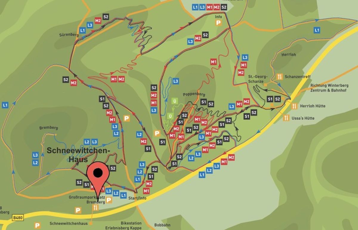Mountainbike trailpark Winterberg overzichtskaart